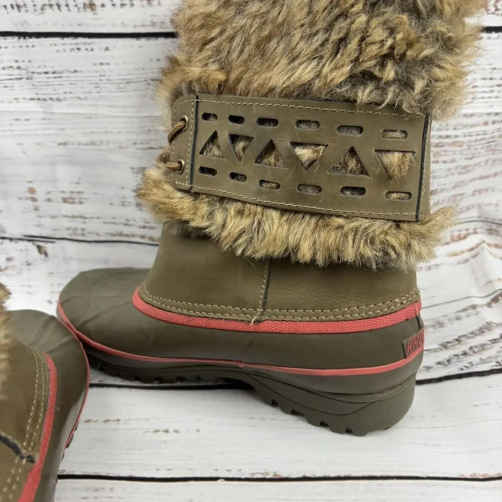 Khombu Nola Snow Winter Leather Faux Fur Brown Pink Lace Up Boots WOMENS SIZE 6M